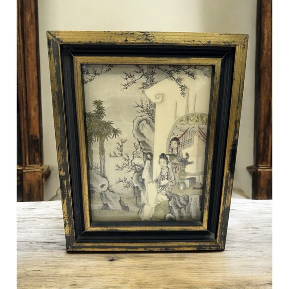 Antique Japanese Woodblock Print Hand Tinted 19th Century Geishas with Books - Picture 1 of 7